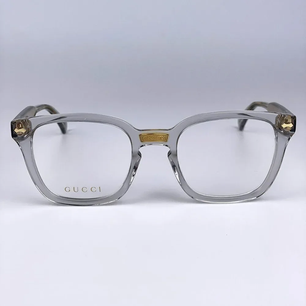 NEW Gucci GG0184O 005 Unisex Square Gray Clear Gold Eyeglasses